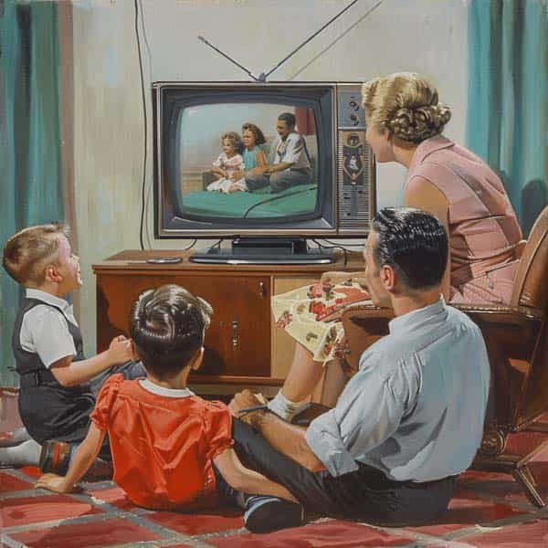 Family watching tv